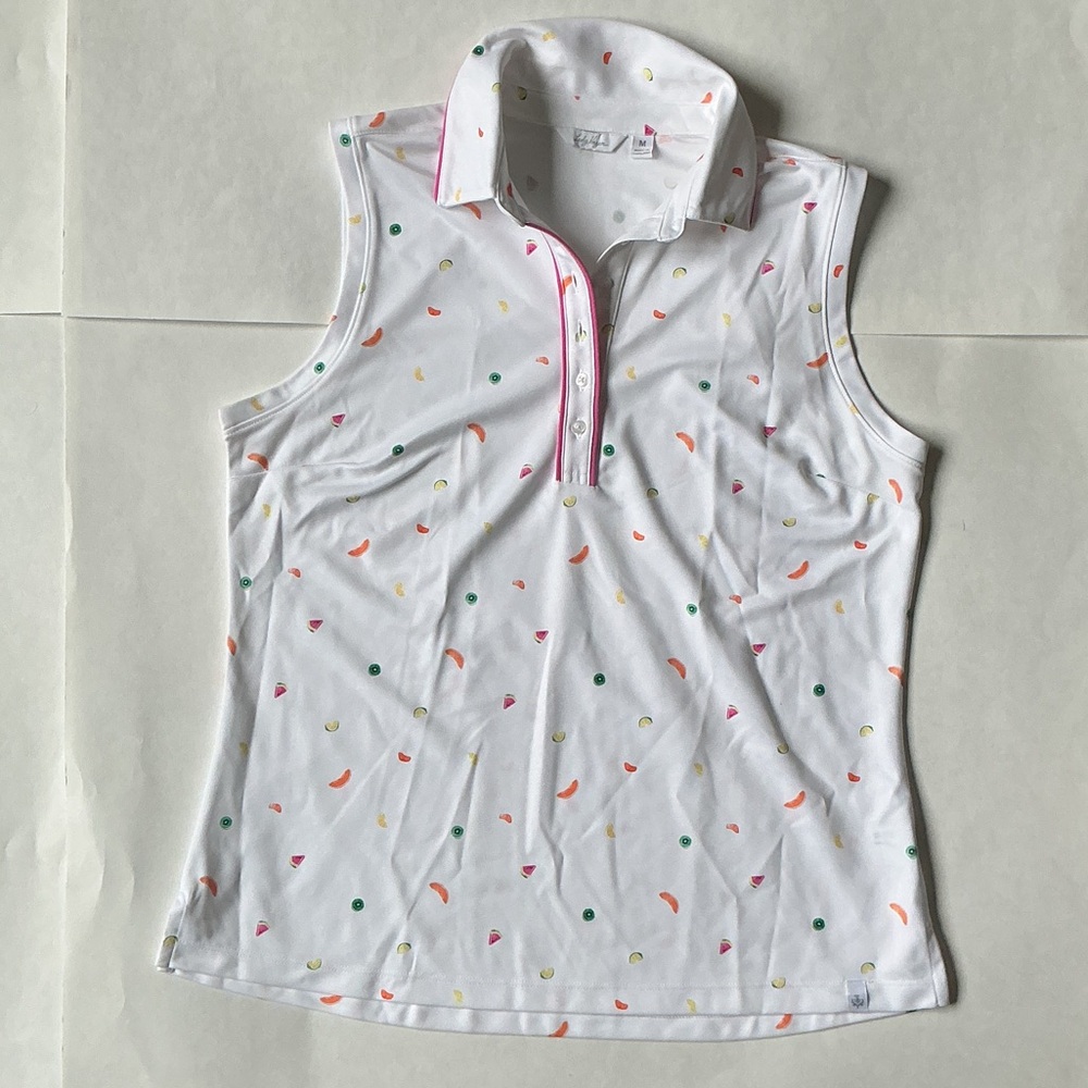 Lady Hagen White Polo with Colorful Fruit Accents
